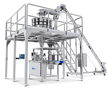 PrimoCombi multihead weigher with SpinDexer rotary indexing conveyor for filling containers and jars_web